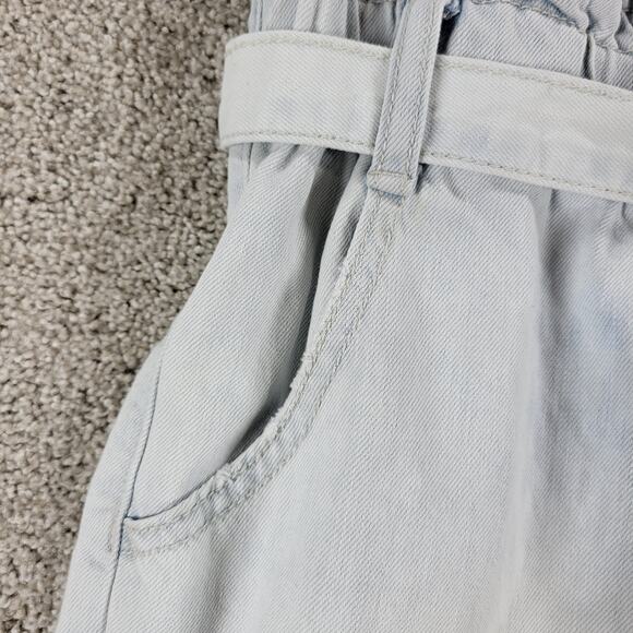 SO Jean Skirt 9 Light Wash Sack Tie Waist Raw Hem Bohemian Denim Mini Skirt - Picture 8 of 12